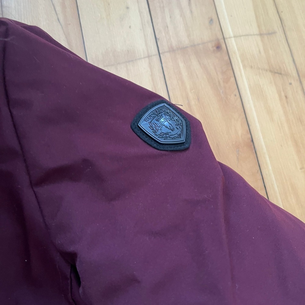 Rudsak Burgundy Down Parka with Raccoon and Rabbit Fur Trim Hood Leather Accents - Picture 7 of 9